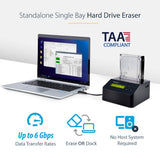 StarTech.com Single Bay Hard Drive Eraser, Standalone HDD/SSD Sanitizer, 4Kn, USB 3.0 to SATA III (6 Gbps), 9 Erase Modes, LCD Display, Secure Erase Hard Disk Sanitizer Dock, DB-9 Printer Port, TAA Compliant