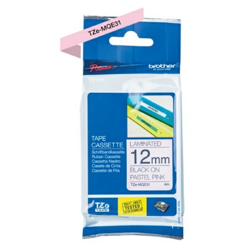 Brother TZE-MQE31 DirectLabel black on Pastell pink Laminat 12mm x 4m for Brother P-Touch TZ 3.5-36mm/6-12mm/6-18mm/6-24mm/6-36mm