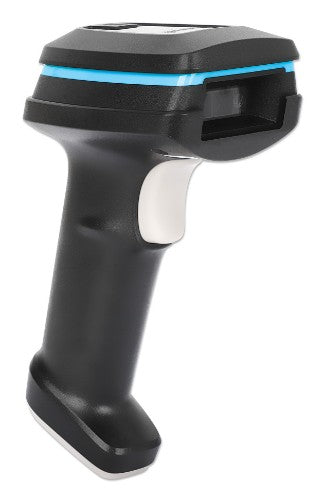Manhattan Wireless 2D Handheld Barcode Scanner, 250mm Scan Depth, up to 80m effective range (line of sight), Max Ambient Light 100,000 lux (sunlight), Black, Charging cable (USB-A to USB-C into device) 1m included, Three Year Warranty