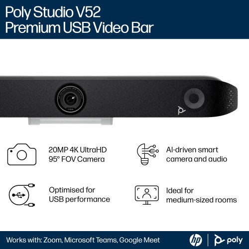 HP Poly Studio V52 USB Video Bar No Radio or Power Cord TAA