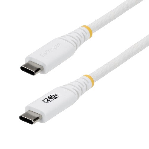 StarTech.com 2m (6ft) USB-C Charging Cable, Durable and Ultra-Flexible, 240W (5A) PD EPR, USB 2.0 Laptop Charger Cable, USB-IF Certified, Rugged USB-C Charging Cord - White