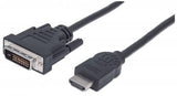 Manhattan HDMI to DVI-D 24+1 Cable, 2m, Male to Male, Black, Dual Link, Compatible with DVD-D, Lifetime Warranty, Equivalent to HDDVIMM2M