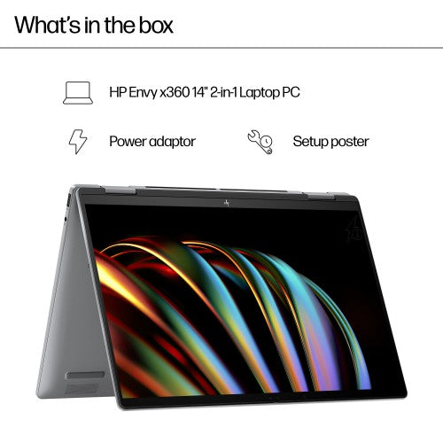 HP ENVY x360 14-fc0001na Intel Core Ultra 7 155U Hybrid (2-in-1) 35.6 cm (14") Touchscreen 3K 16 GB LPDDR5-SDRAM 512 GB SSD Wi-Fi 6E (802.11ax) Windows 11 Home AI PC Silver