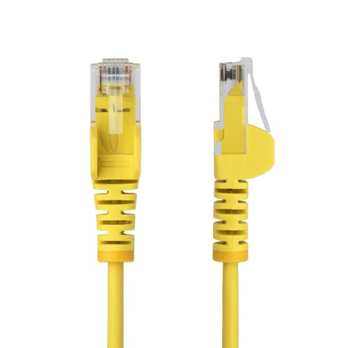 StarTech.com 2.5m Yellow Slim CAT6 Ethernet Cable, Snagless, 100W PoE, UTP, LSZH, 28AWG Pure Bare Copper Wire, Slim RJ45 Network Patch Cord w/Strain Reliefs, Individually Tested