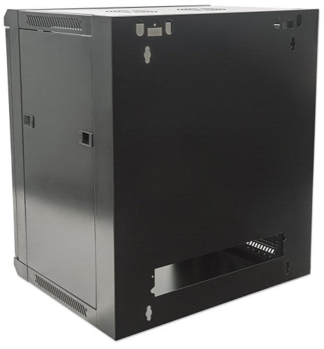 Intellinet 19" Network Cabinet - Wall Mount (Standard), 9U, 600mm Deep, Black, Flatpack, Max 60kg, Suitable also for use on desk or floor, Usable Depth 410mm, Metal & Glass Door, Back Panel, Removeable Sides, Parts for wall install (eg screws/rawl plugs)