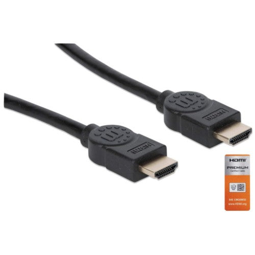 Manhattan HDMI 4K@60Hz Cable with Ethernet, 5m, Certified, Suitable for ALL 4K & 1080p/HD uses - when upgrading now or have it ready for when you need it, Male to Male, Black, Ultra HD 4k x 2k, Lifetime Warranty, Premium High Speed, Equivalent to HDMM5MP