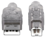 Manhattan USB-A to USB-B Cable, 3m, Male to Male, Translucent Silver, 480 Mbps (USB 2.0), Hi-Speed USB, Lifetime Warranty, Equivalent to USB2AA2M (except colour).