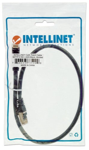 Intellinet Network Patch Cable, Cat6, 0.5m, Black, Copper, S/FTP, LSOH / LSZH, PVC, RJ45, Gold Plated Contacts, Snagless, Booted, Lifetime Warranty
