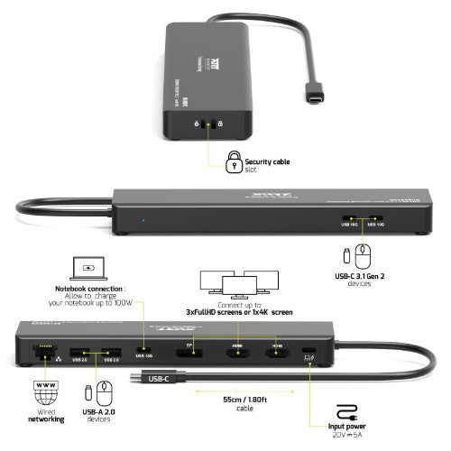 Port Designs PORT Connect Mobile docking station 1 X 4K USB-C 9 devices 100W