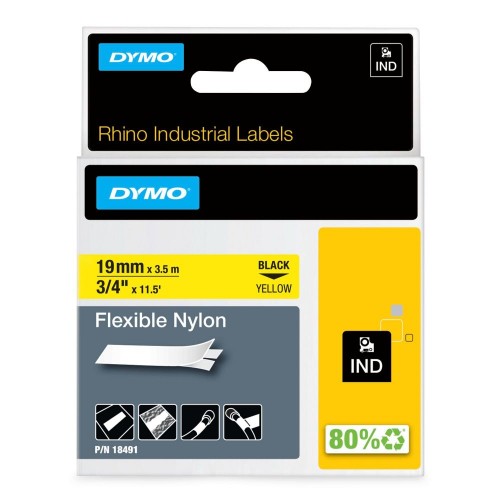 Dymo 18491/S0718090 Ribbon Nylon flexible black on yellow 19mm x 3,5m for Dymo Rhino 6-19mm/24mm