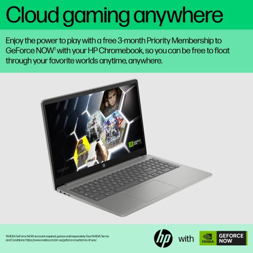 HP Chromebook 15a-nb0003na Intel® Core™ i3 i3-N305 39.6 cm (15.6") Full HD 8 GB LPDDR5-SDRAM 128 GB Flash Wi-Fi 6 (802.11ax) ChromeOS Silver