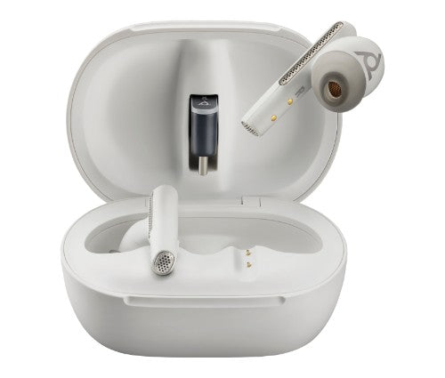 HP Poly Voyager Free 60+ UC White Sand Earbuds +BT700 USB-C Adapter +Touchscreen Charge Case