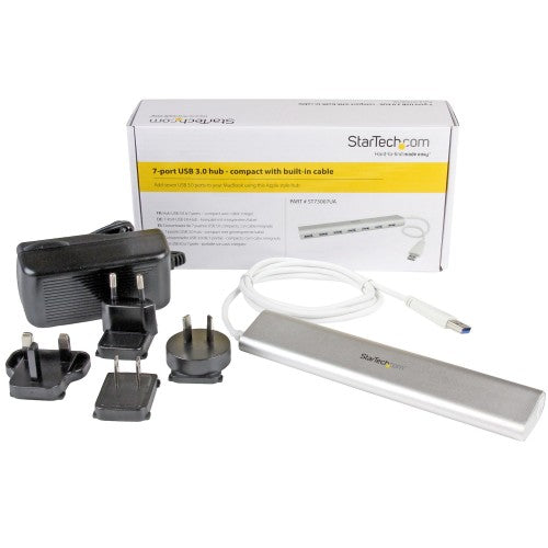 StarTech.com 7-Port USB Hub, USB A to 7x USB-A Ports, USB 5Gbps, Rugged Design, Bus or Self-Powered, Portable Laptop USB 3.0 Hub Expansion with Power Supply