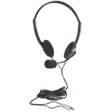 Manhattan Stereo On-Ear Headset (3.5mm), Microphone Boom, In-Line Volume Control, Foam Earpads, Standard 2x 3.5mm stereo jack/plug for audio/mic use, cable 2m, Black, Three Year Warranty