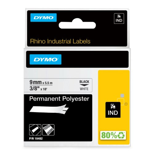 Dymo 18482/S0718240 Ribbon Polyester black on white 9mm x 5,5m for Dymo Rhino 6-12mm/19mm/24mm