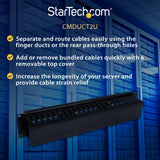 StarTech.com Horizontal 2U Server Rack Cable Management Finger Duct w/ Cover - 19" Network Rack Wire Duct Raceway Panel - Slotted Wire Duct