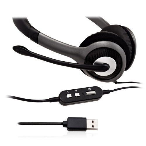 V7 HU521-2EP headphones/headset Wired Head-band Office/Call center Black, Silver