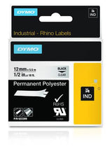 Dymo 622289 Ribbon Polyester permanent black on Transparent 12mm x 5,5m for Dymo Rhino 6-12mm/19mm/24mm