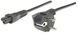 Manhattan Mains Power Cord/Cable, Euro 2-pin (CEE 7/4 Schuko) plug to C5 Female (cloverleaf/triangular), 1.8m, 16A, Lead, Lifetime Warranty