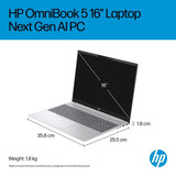 HP OmniBook 5 NGAI 16-ag1001na Copilot+ PC AMD Ryzen™ AI 5 340 Laptop 40.6 cm (16") 2K 16 GB LPDDR5x-SDRAM 512 GB SSD Wi-Fi 6 (802.11ax) Windows 11 Home Silver