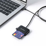Manhattan USB-C Contact Smart Card Reader with MicroSD slot, USB Type-C Male to Contact Reader Interface and microSDXC, Supports Windows, macOS and Linux, Reads SIM Cards with Adapter, Cable 1m, Black, Three Year Warranty