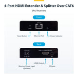 StarTech.com 4-Port HDMI Extender and Splitter Over CAT6, 4K 60Hz, Up to 230ft (70m), 1x4 HDMI over Ethernet Distribution Kit with IR and Power Over Cable