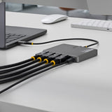 StarTech.com USB-C to Quad-Monitor Workstation Adapter, 4K 60Hz DisplayPort, 140W PD Passthrough for Laptop Charging, USB Port for Wireless Keyboard / Mouse, TAA