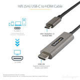 StarTech.com 16ft (5m) USB C to HDMI Cable 4K 60Hz w/ HDR10 - Ultra HD USB Type-C to 4K HDMI 2.0b Video Adapter Cable - USB-C to HDMI HDR Monitor/Display Converter - DP 1.4 Alt Mode HBR3