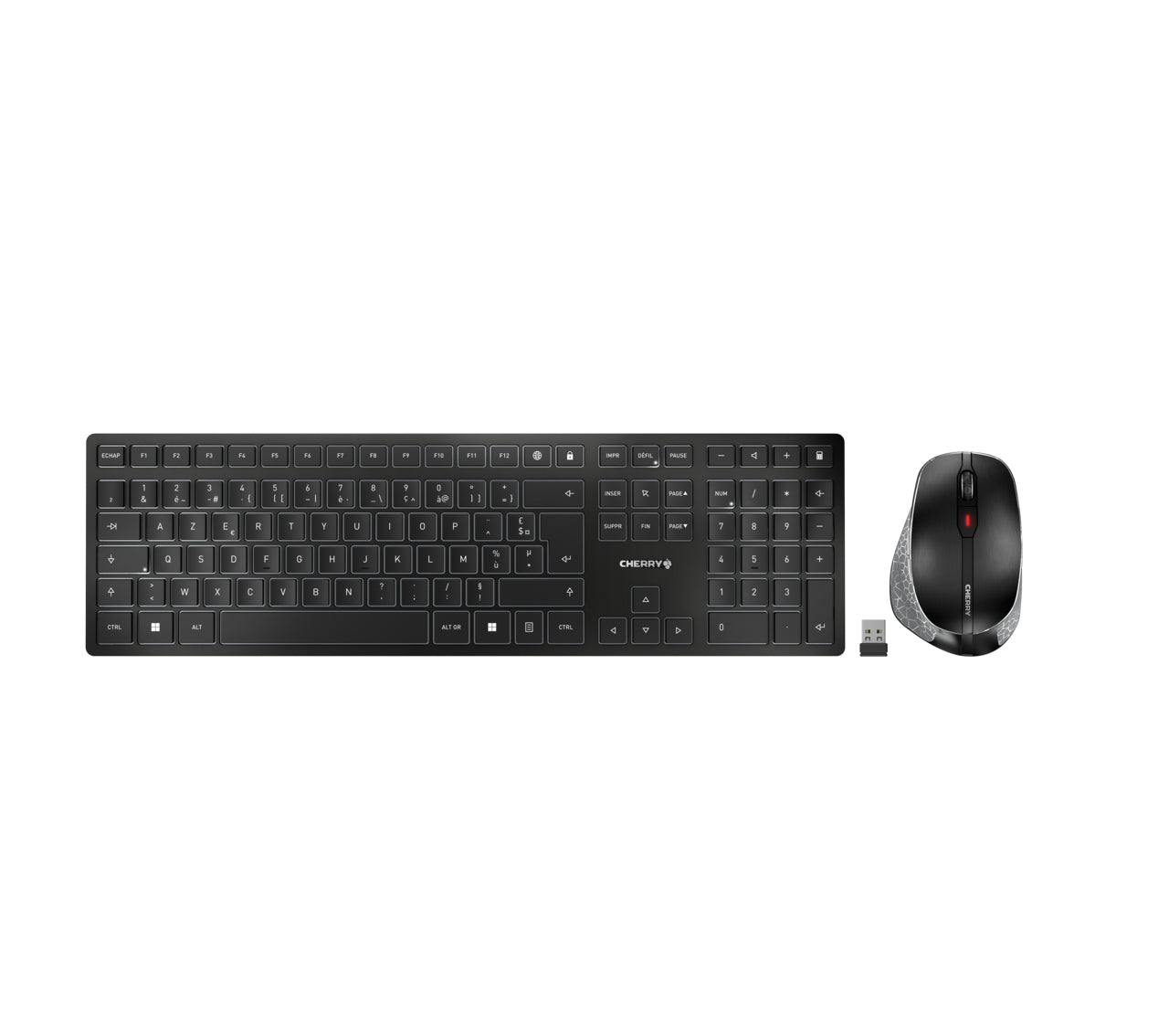 CHERRY DW 9500 SLIM keyboard Mouse included Universal RF Wireless + Bluetooth AZERTY French Black, Grey  - Data Input Devices - CHERRY