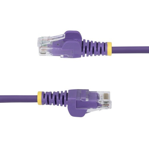StarTech.com 2.5m Purple Slim CAT6 Ethernet Cable, Snagless, 100W PoE, UTP, LSZH, 28AWG Pure Bare Copper Wire, Slim RJ45 Network Patch Cord w/Strain Reliefs, Individually Tested