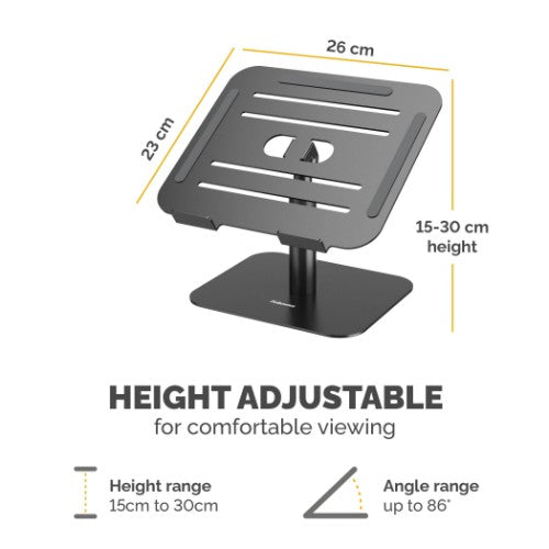 Fellowes Alumia Laptop Riser Desk Based Laptop Stand Max Size 15 inch Max Weight 5kg Black
