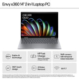 HP ENVY x360 14-fa0005na AMD Ryzen™ 5 8640HS Hybrid (2-in-1) 35.6 cm (14") Touchscreen 2K 16 GB LPDDR5-SDRAM 512 GB SSD Wi-Fi 6E (802.11ax) Windows 11 Home AI PC Silver