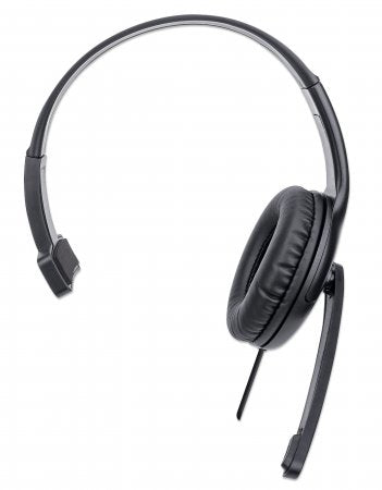 Manhattan Mono Over-Ear Headset (USB), Microphone Boom (padded), Polybag Packaging, Adjustable Headband, In-Line Volume Control, Ear Cushion, USB-A for both sound and mic use, cable 1.5m, Three Year Warranty