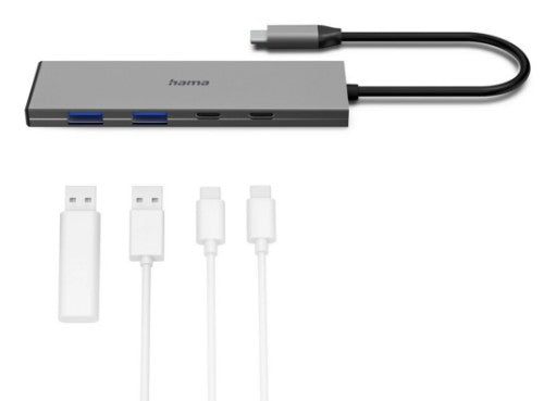 Hama USB-C hub, 4 Ports, 2x USB-A, 2x USB-C, USB 3.2 Gen2, 10 Gbit/s, PD, aluminium