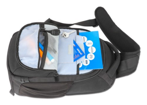 Manhattan Amsterdam Sling Backpack 13.3", Anti Theft, Black, Top Load Backpack, Carrier with Single Shoulder Strap for Notebooks and Tablets up to 13.3", Premium Padding, Front and Multiple Interior Pockets, Water-Resistant, Three Year Warranty