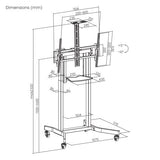 Manhattan Motorised Trolley Mount Stand for TV & Monitors, For screens: 60" to 100",VESA compatibility:all between 200x200 to 800x600mm -check the dimensions of the four mounting holes on back of screen to ensure it fits,Max 120kg,Height 1100 to 1600mm,LF