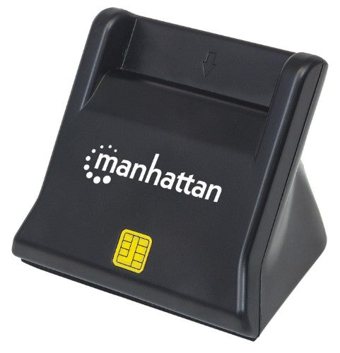 Manhattan USB-A Smart/SIM Card Reader, 480 Mbps (USB 2.0), Desktop Standing, Friction Type compatible, Hi-Speed USB, Cable 86cm, Black, Three Year Warranty