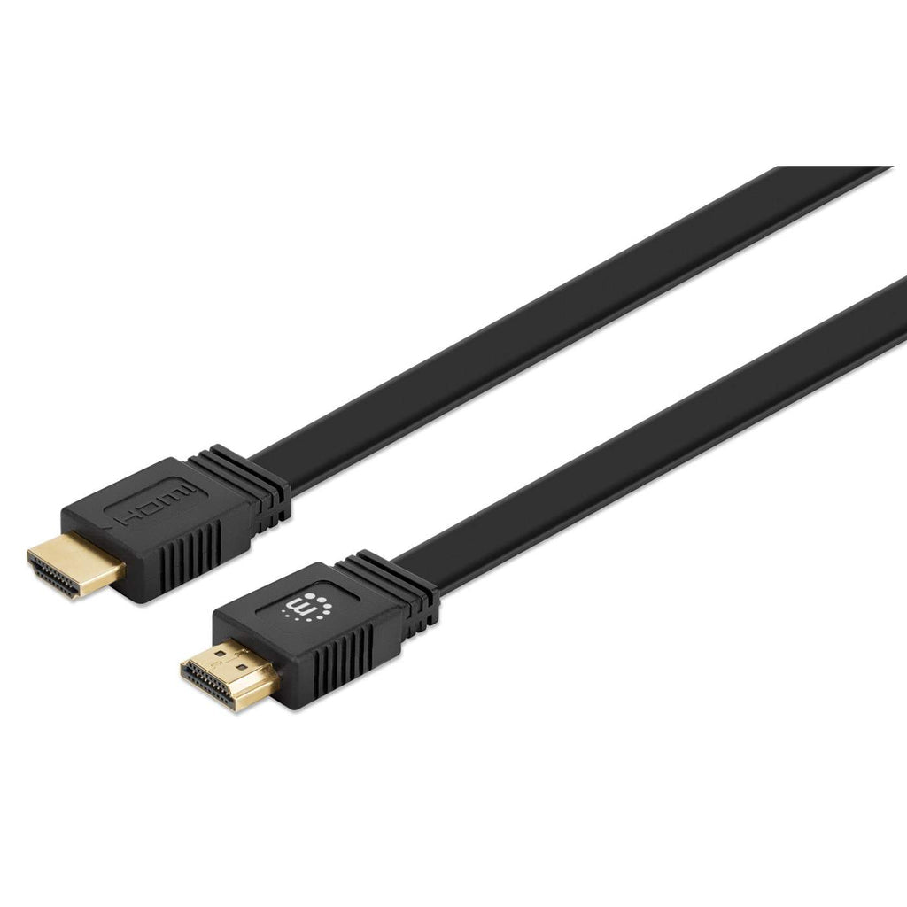 Manhattan HDMI Cable with Ethernet (Flat), 4K@60Hz (Premium High Speed), 1m, Male to Male, Black, Ultra HD 4k x 2k, Fully Shielded, Gold Plated Contacts, Lifetime Warranty, Polybag  - Computer Cables - Manhattan