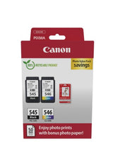 Canon 8287B008/PG-545+CL-546 Printhead cartridge multi pack black + color + Photopaper 50 sheet, 2x180 pages ISO/IEC 24711 8ml Pack=2 for Canon Pixma MG 2450