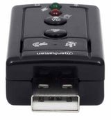 Manhattan USB-A Sound Adapter, USB-A to 3.5mm Mic-in and Audio-Out ports, 480 Mbps (USB 2.0), 7.1-Channel Virtual 3D Surround Sound, Internal Amplifier and Volume Controls, Hi-Speed USB, Three Year Warranty, Equivalent to ICUSBAUDIO7.
