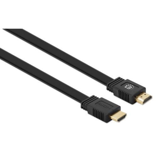 Manhattan HDMI 4K@60Hz Cable with Ethernet - Flat, 3m, Male to Male, Black, Ultra HD 4k x 2k, Fully Shielded, Gold Plated Contacts, Lifetime Warranty, Premium High Speed