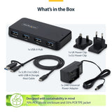 StarTech.com 4-Port USB-A Hub, 5Gbps, Self-Powered, 2-in-1 USB-C and USB-A Host Cable, 1x BC 1.2 Charging Port, 24W Power Adapter Included, MacBook and Windows