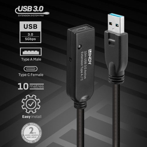 Lindy 10m USB 3.0 Active Extension Type A to C