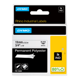 DYMO Rhino Industrial Permanent Polyester Labels | 19mm x 5.5m | Black Print on White | Self-Adhesive | for Rhino & LabelManager Label Makers