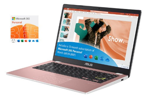 ASUS Vivobook Go 14 E410KA-EB997WS Intel® Celeron® N N4500 Laptop 35.6 cm (14") Full HD 4 GB DDR4-SDRAM 128 GB eMMC Wi-Fi 5 (802.11ac) Windows 11 Home in S mode Pink