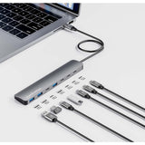 Manhattan USB-C Dock/Hub, Ports (x7): USB-A (x3) and USB-C (x4), with Power Delivery (PD) 100W- requires external USB-C charger (not included). USB powered (no external power supply required) when PD is not in use, Aluminium