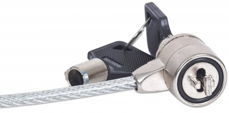 Manhattan Laptop Lock (Kensington) with two keys, Compatible with Kensington standard style locks, 1.5m cable, Anti theft, Strong steel cable - metal with clear PVC jacket, Notebook, Lifetime Warranty