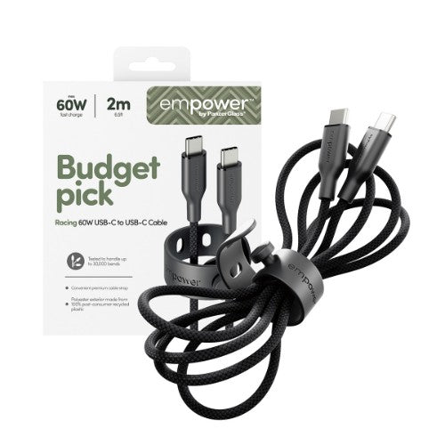 PanzerGlass empower™ by ® Racing 60W USB-C to USB-C Cable | USB 2.0 | 2M | Space Black