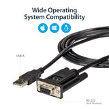 StarTech.com 6ft (1.8m) 1-Port USB to Serial RS232 Adapter, FTDI DB9 Serial DCE Adapter Cable, Null Modem, USB 2.0 - TAA