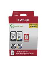 Canon 8287B008/PG-545+CL-546 Printhead cartridge multi pack black + color + Photopaper 50 sheet, 2x180 pages ISO/IEC 24711 8ml Pack=2 for Canon Pixma MG 2450